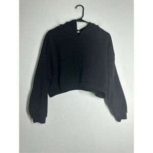 Heart & Hips Black Cotton Blend Cropped Hoodie Sweatshirt Size L